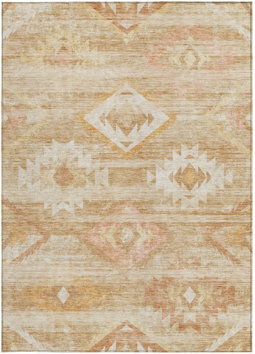Copper Terra Cotta And Ivory Southwestern Washable Indoor Outdoor Area Rug Photo 6