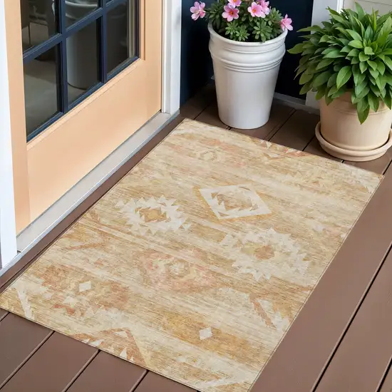 Copper Terra Cotta And Ivory Southwestern Washable Indoor Outdoor Area Rug Photo 1