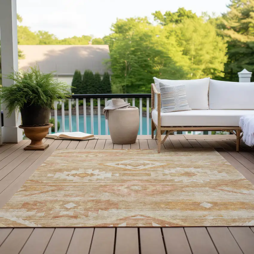 Copper Terra Cotta And Ivory Southwestern Washable Indoor Outdoor Area Rug Photo 9