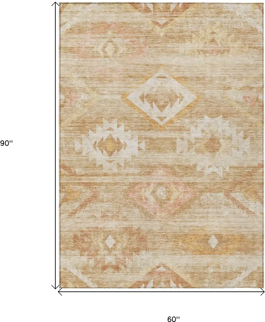 Copper Terra Cotta And Ivory Southwestern Washable Indoor Outdoor Area Rug Photo 3