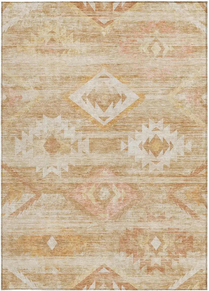 Copper Terra Cotta And Ivory Southwestern Washable Indoor Outdoor Area Rug Photo 7