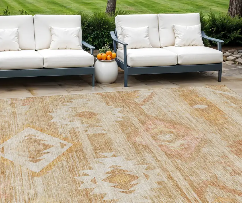 Copper Terra Cotta And Ivory Southwestern Washable Indoor Outdoor Area Rug Photo 1