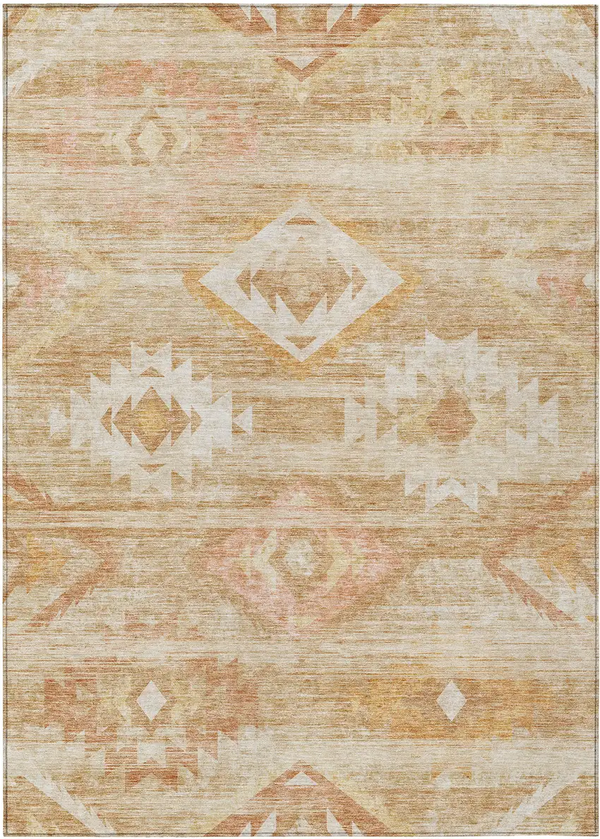 Copper Terra Cotta And Ivory Southwestern Washable Indoor Outdoor Area Rug Photo 2