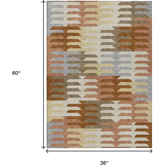 Copper Wheat And Beige Geometric Washable Indoor Outdoor Area Rug Photo 3