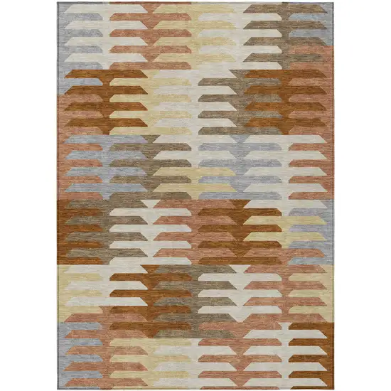 Copper Wheat And Beige Geometric Washable Indoor Outdoor Area Rug Photo 2