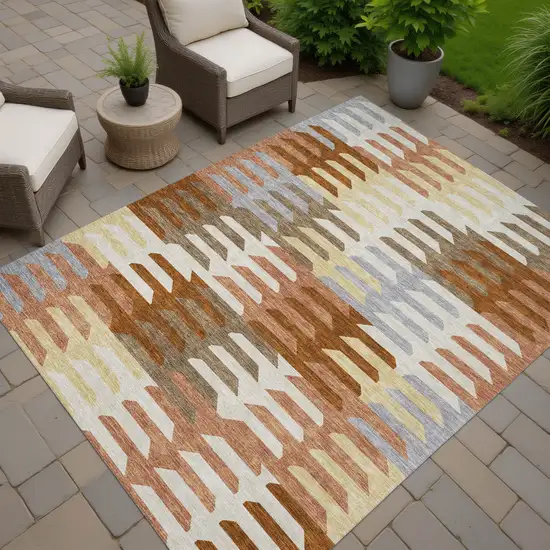 Copper Wheat And Beige Geometric Washable Indoor Outdoor Area Rug Photo 8
