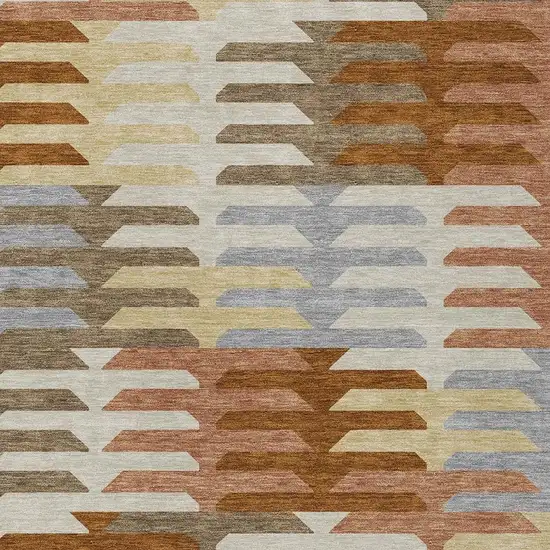 Copper Wheat And Beige Geometric Washable Indoor Outdoor Area Rug Photo 6