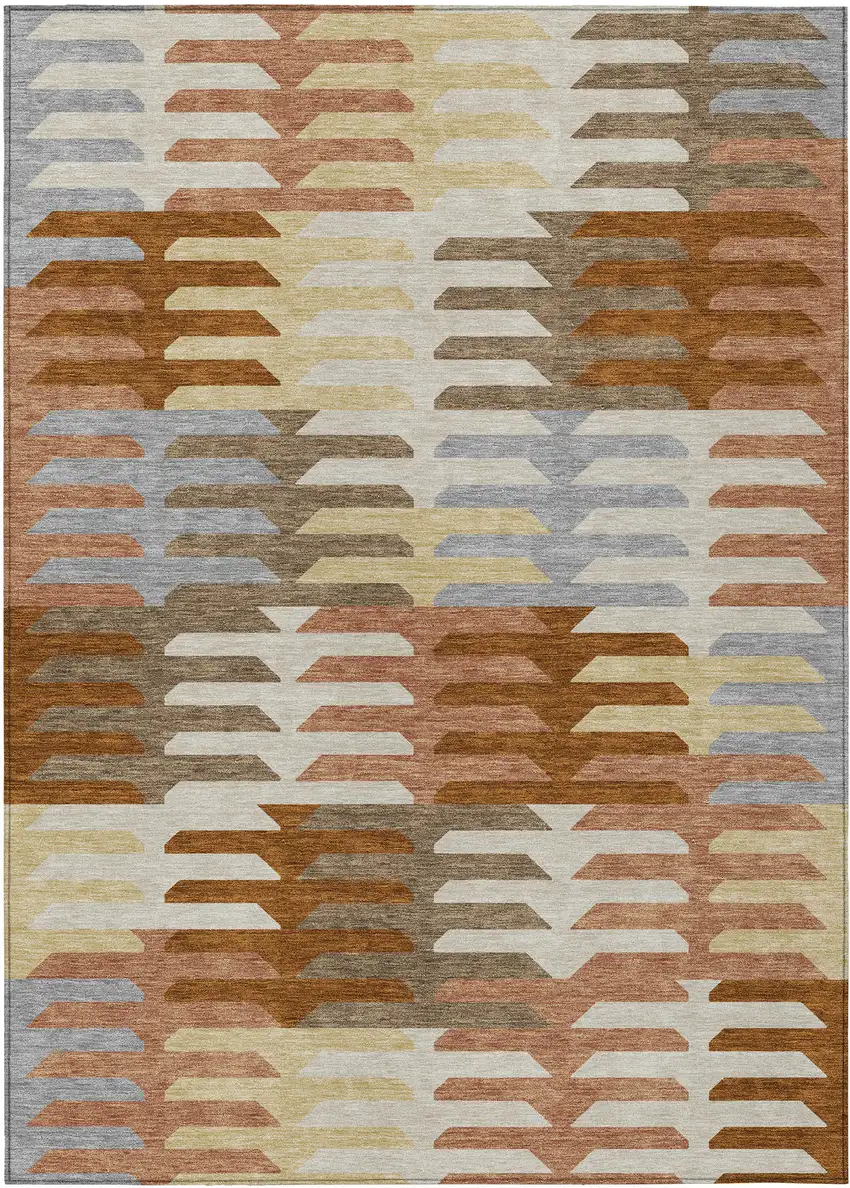 Copper Wheat And Beige Geometric Washable Indoor Outdoor Area Rug Photo 2