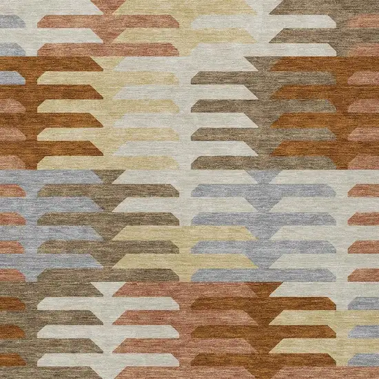 Copper Wheat And Beige Geometric Washable Indoor Outdoor Area Rug Photo 6