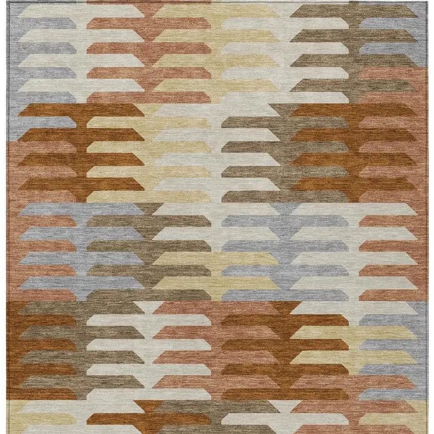 Copper Wheat And Beige Geometric Washable Indoor Outdoor Area Rug Photo 4