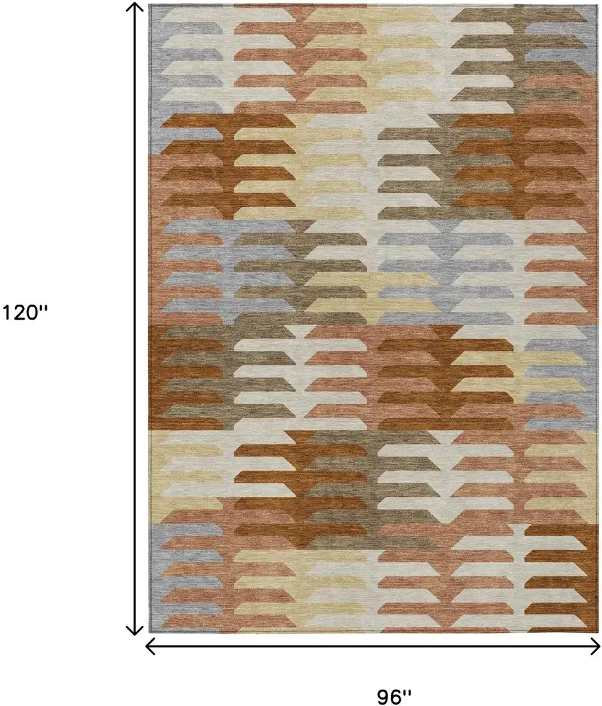 Copper Wheat And Beige Geometric Washable Indoor Outdoor Area Rug Photo 3
