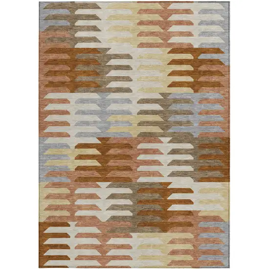 Copper Wheat And Beige Geometric Washable Indoor Outdoor Area Rug Photo 5