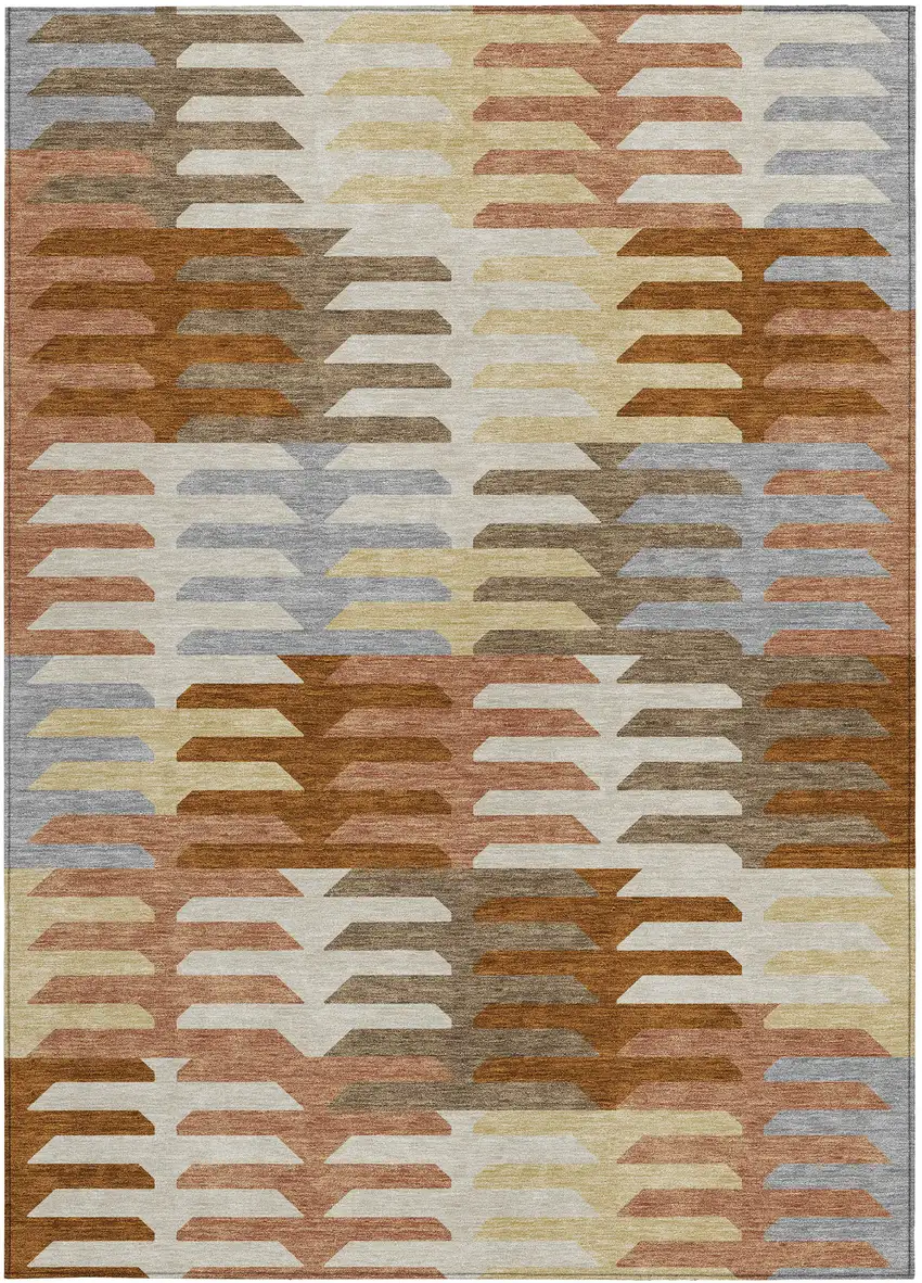 Copper Wheat And Beige Geometric Washable Indoor Outdoor Area Rug Photo 5