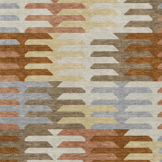 Copper Wheat And Beige Geometric Washable Indoor Outdoor Area Rug Photo 6