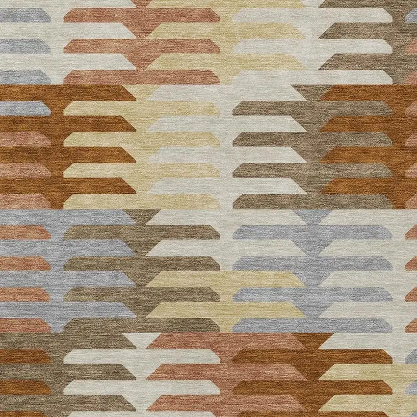 Copper Wheat And Beige Geometric Washable Indoor Outdoor Area Rug Photo 6