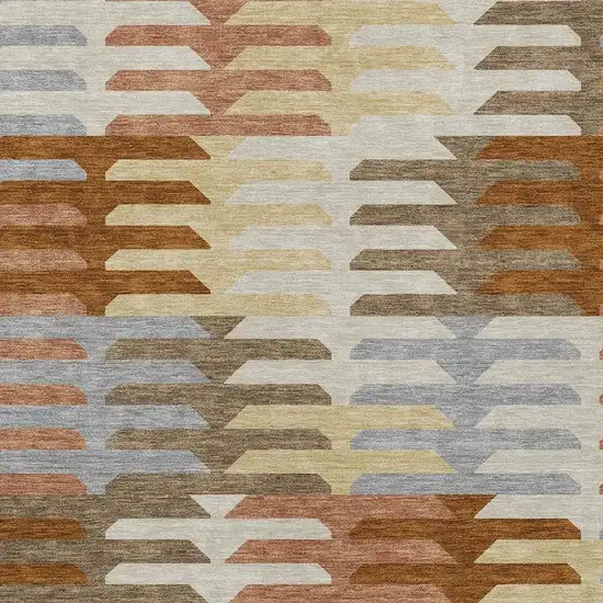 Copper Wheat And Beige Geometric Washable Indoor Outdoor Area Rug Photo 6