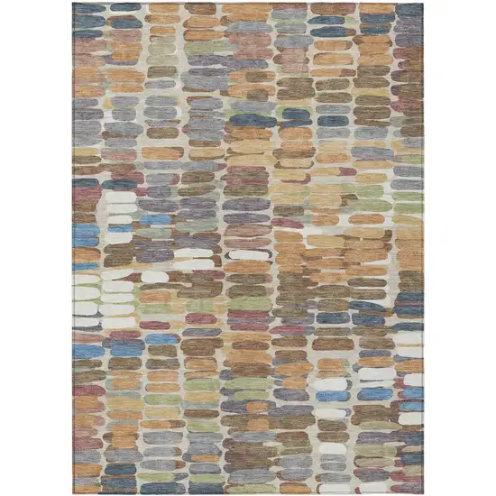 Copper White And Gray Abstract Washable Indoor Outdoor Area Rug Photo 2