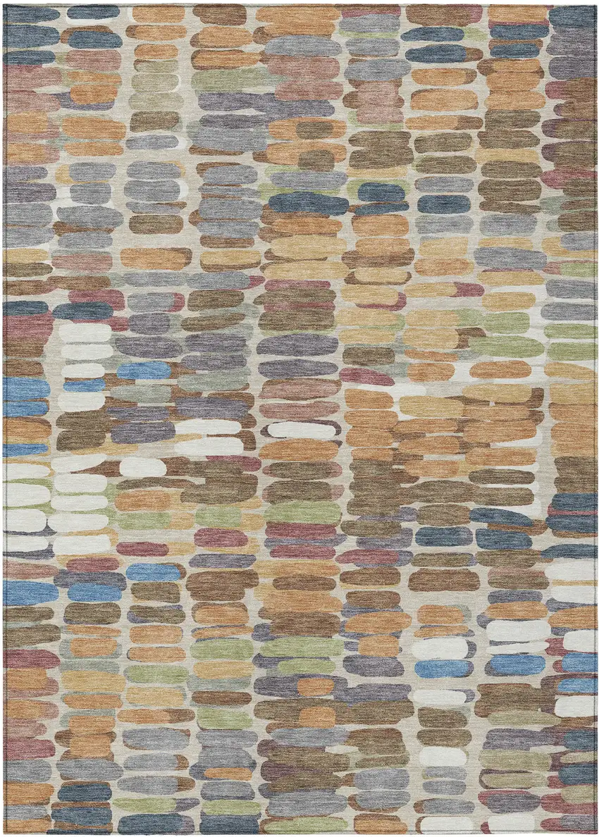 Copper White And Gray Abstract Washable Indoor Outdoor Area Rug Photo 2