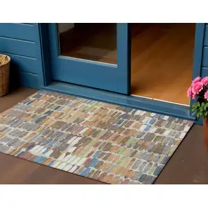 Photo of Copper White And Gray Abstract Washable Indoor Outdoor Area Rug