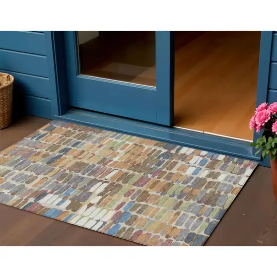 Copper White And Gray Abstract Washable Indoor Outdoor Area Rug Photo 1