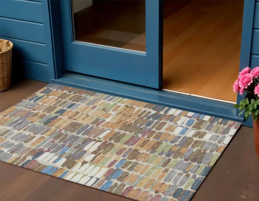 Copper White And Gray Abstract Washable Indoor Outdoor Area Rug Photo 1