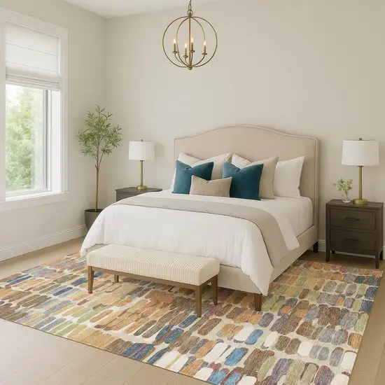 Copper White And Gray Abstract Washable Indoor Outdoor Area Rug Photo 9