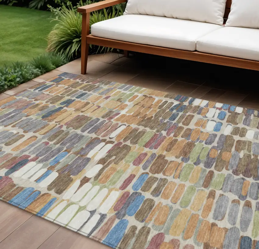 Copper White And Gray Abstract Washable Indoor Outdoor Area Rug Photo 1