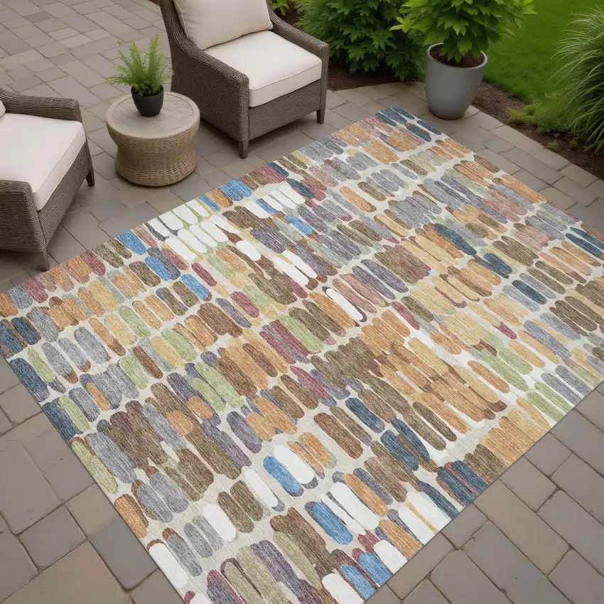 Copper White And Gray Abstract Washable Indoor Outdoor Area Rug Photo 8