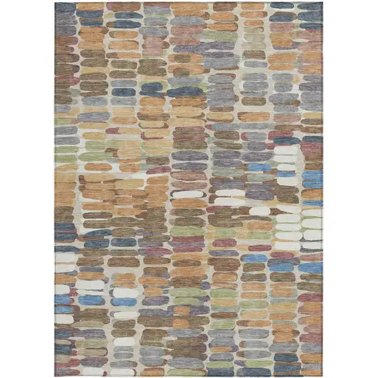 Copper White And Gray Abstract Washable Indoor Outdoor Area Rug Photo 5