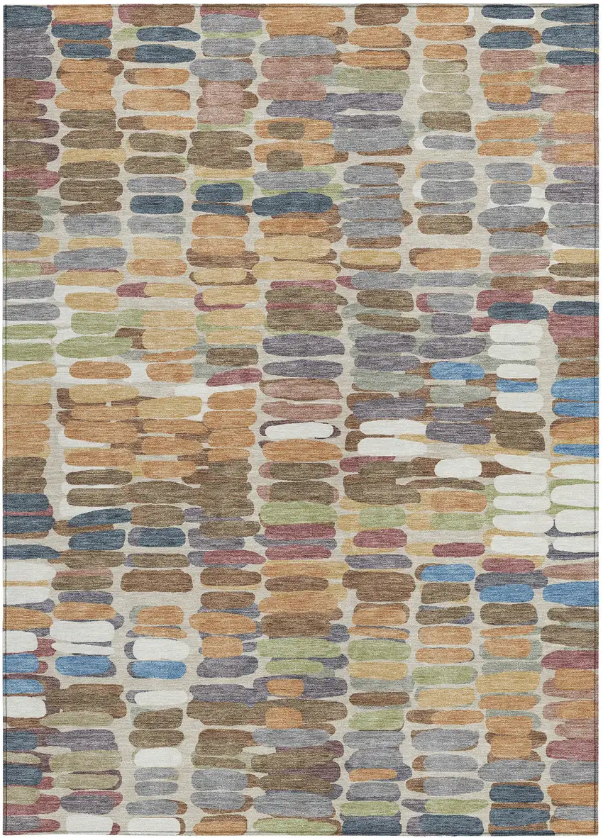 Copper White And Gray Abstract Washable Indoor Outdoor Area Rug Photo 5