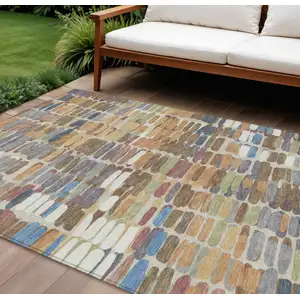 Photo of Copper White And Gray Abstract Washable Indoor Outdoor Area Rug