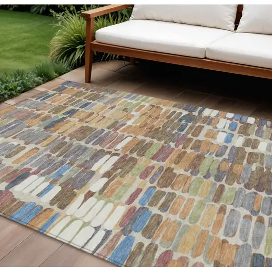 Copper White And Gray Abstract Washable Indoor Outdoor Area Rug Photo 1