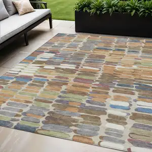Photo of Copper White And Gray Abstract Washable Indoor Outdoor Area Rug