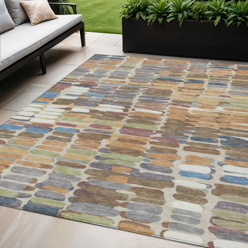Copper White And Gray Abstract Washable Indoor Outdoor Area Rug Photo 1