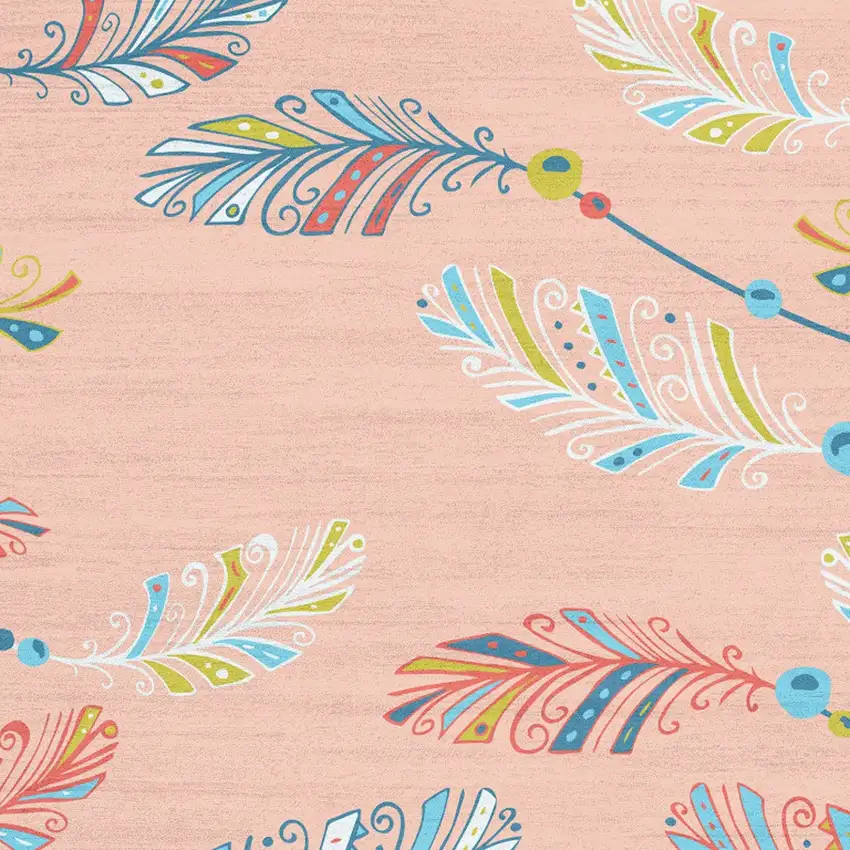 Coral And Aqua Feathers Youthful Washable Area Rug Photo 7