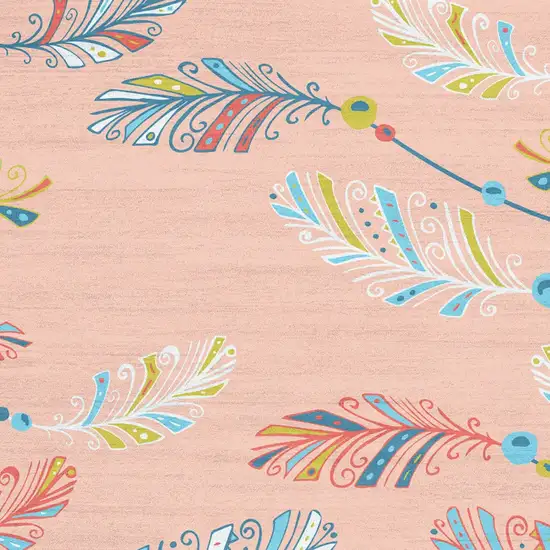 Coral And Aqua Feathers Youthful Washable Area Rug Photo 7