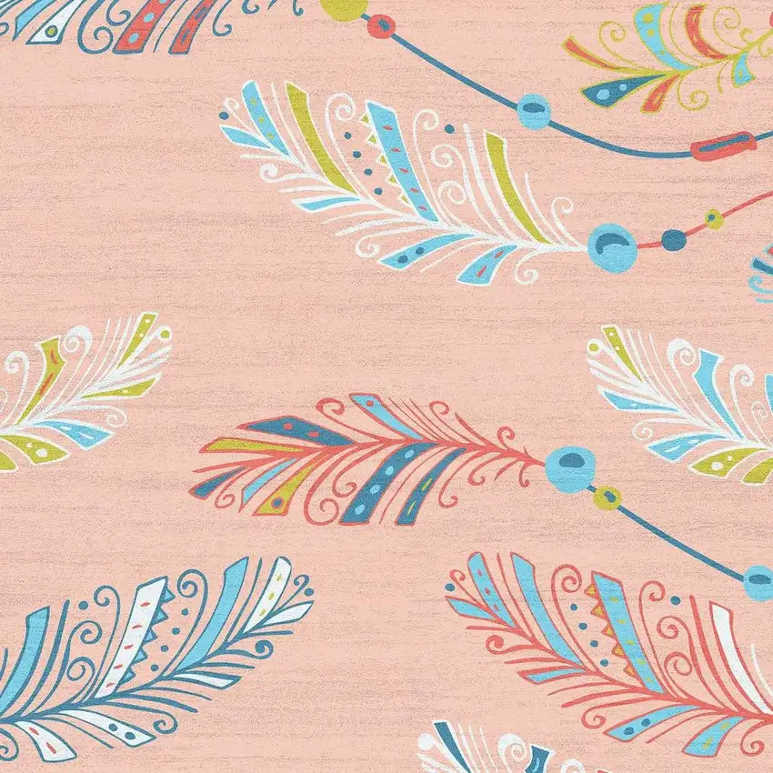 Coral And Aqua Feathers Youthful Washable Area Rug Photo 3