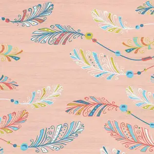 Photo of Coral And Aqua Feathers Youthful Washable Area Rug