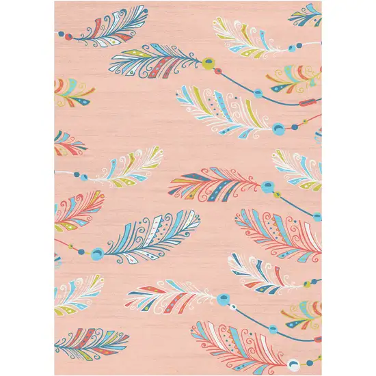 Coral And Aqua Feathers Youthful Washable Area Rug Photo 2