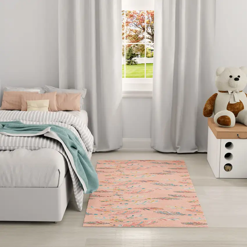 Coral And Aqua Feathers Youthful Washable Area Rug Photo 6