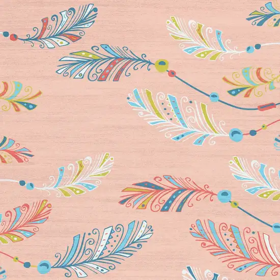 Coral And Aqua Feathers Youthful Washable Area Rug Photo 8