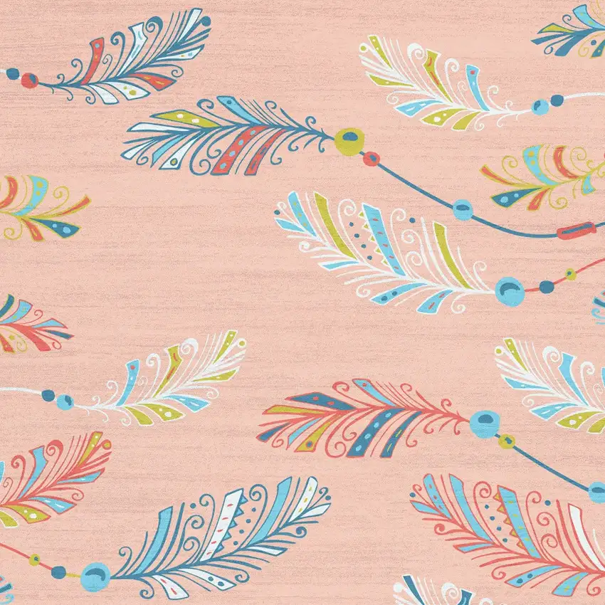 Coral And Aqua Feathers Youthful Washable Area Rug Photo 8