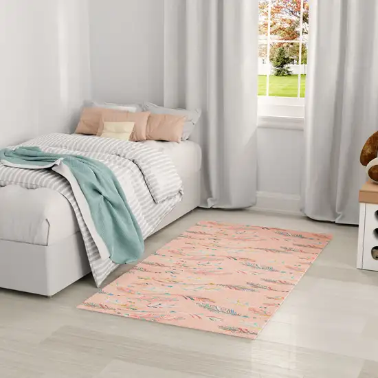 Coral And Aqua Feathers Youthful Washable Area Rug Photo 5