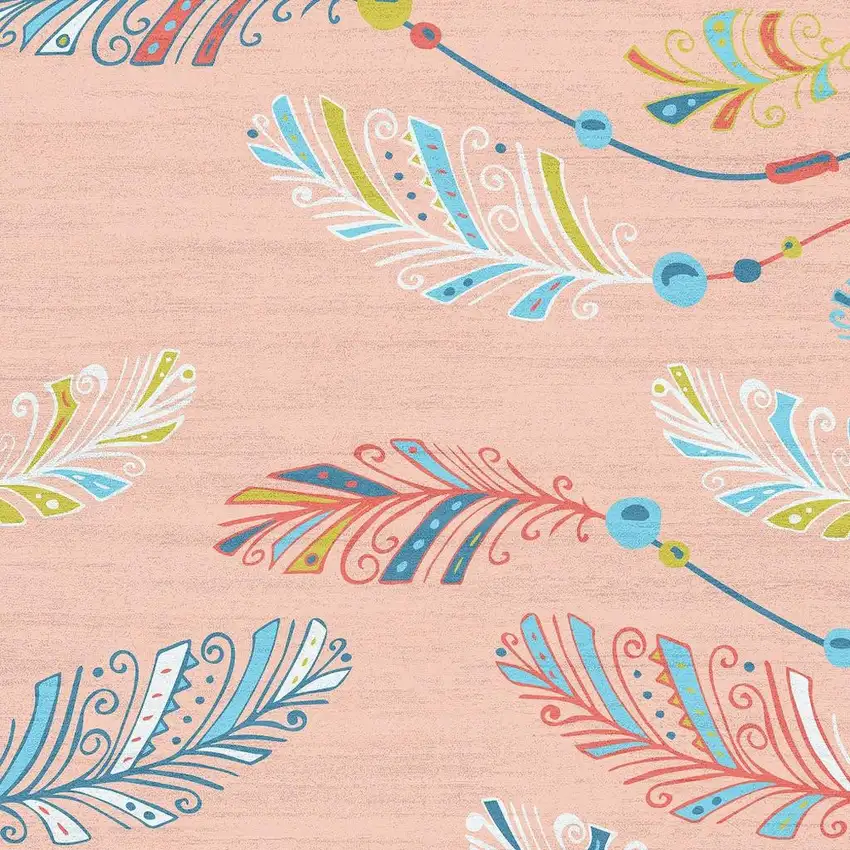 Coral And Aqua Feathers Youthful Washable Area Rug Photo 3