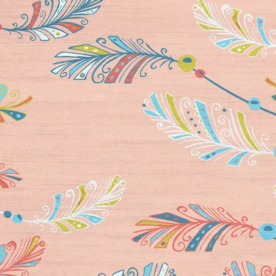 Coral And Aqua Feathers Youthful Washable Area Rug Photo 7