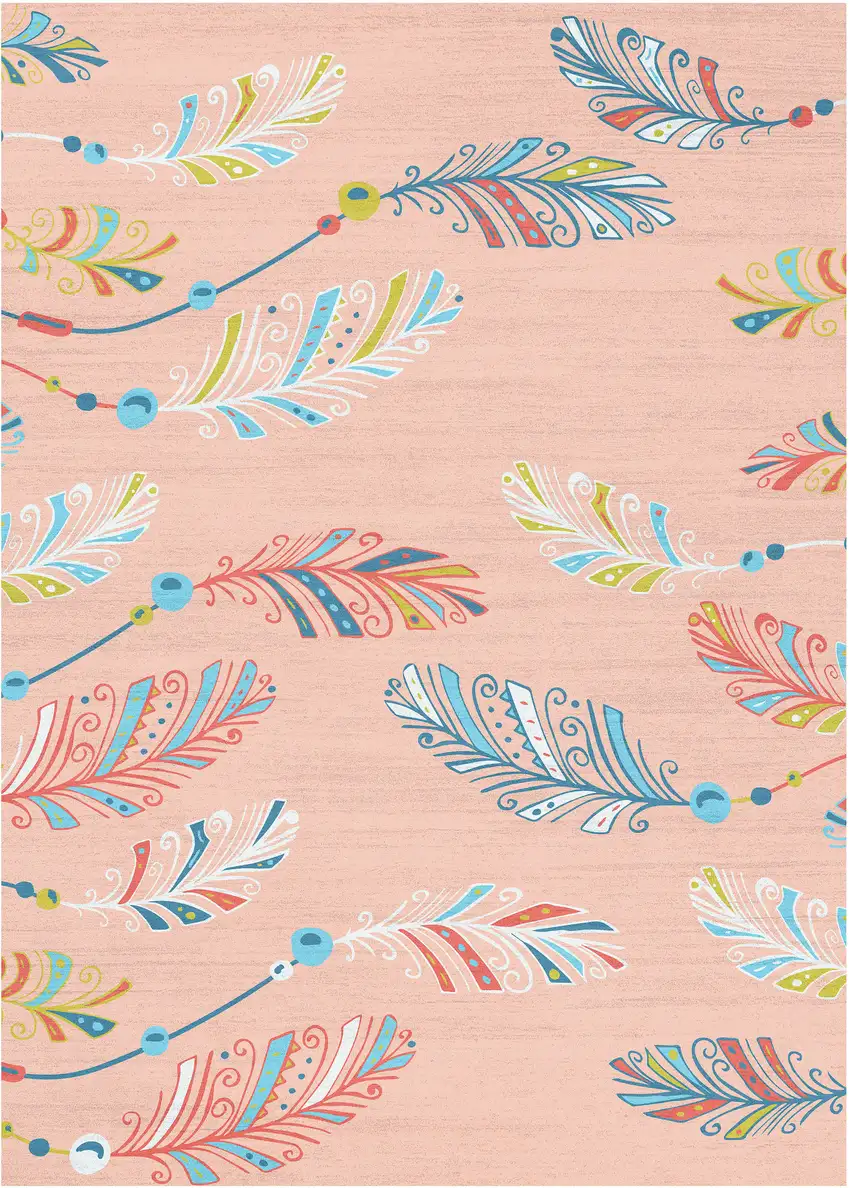 Coral And Aqua Feathers Youthful Washable Area Rug Photo 4