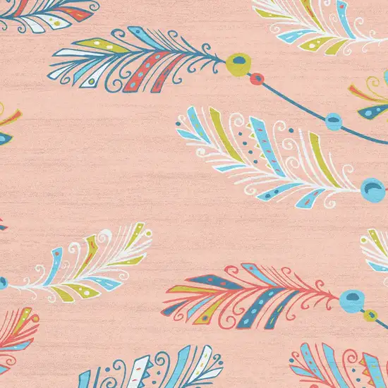 Coral And Aqua Feathers Youthful Washable Area Rug Photo 7