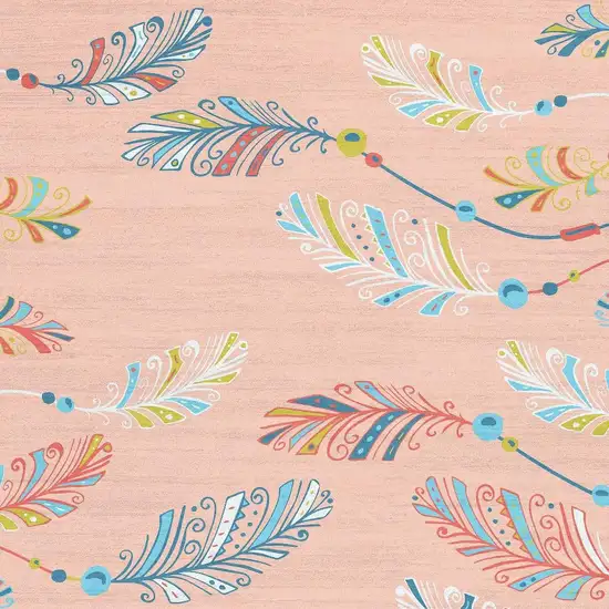 Coral And Aqua Feathers Youthful Washable Area Rug Photo 3