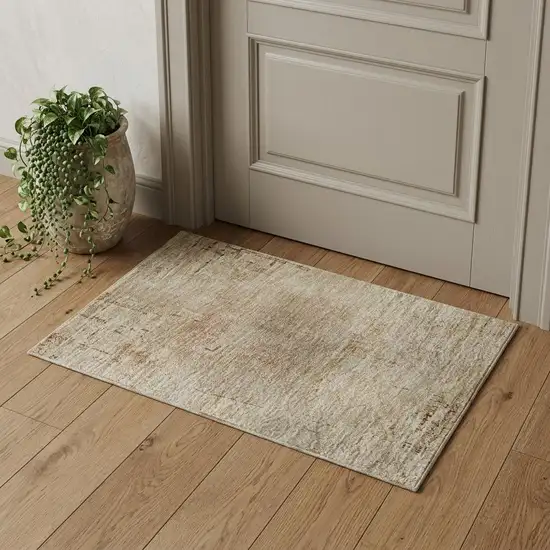 Coral And Beige Abstract Washable Area Rug With UV Protection Photo 1