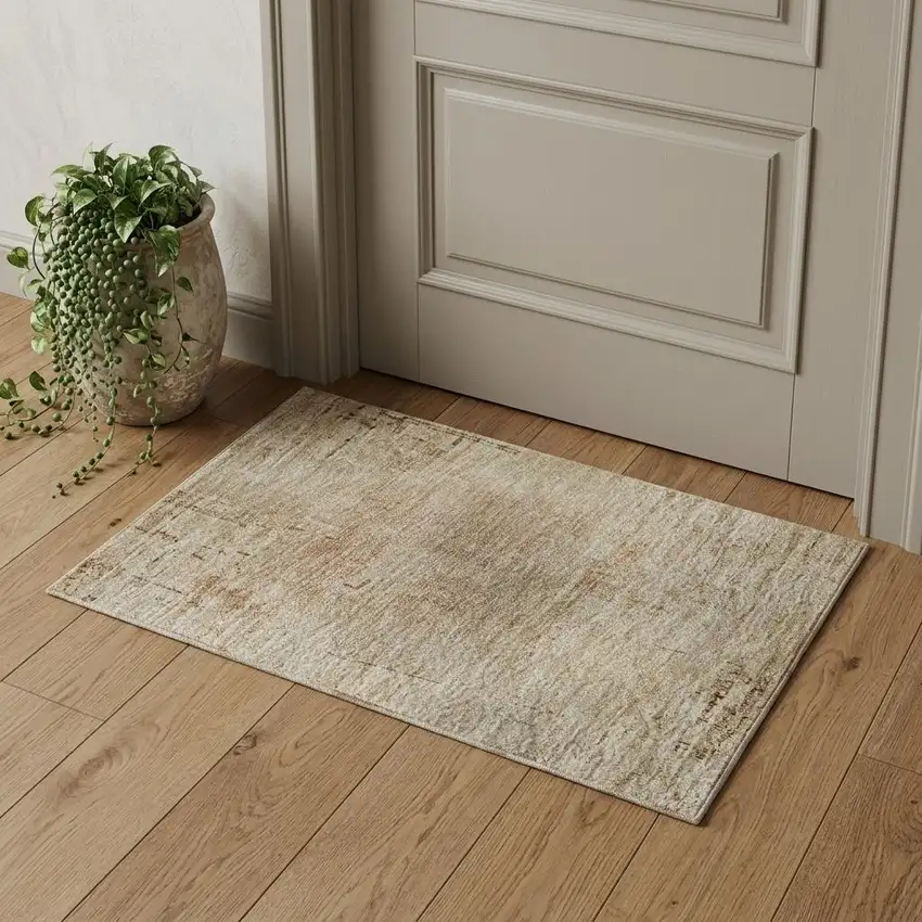 Coral And Beige Abstract Washable Area Rug With UV Protection Photo 1
